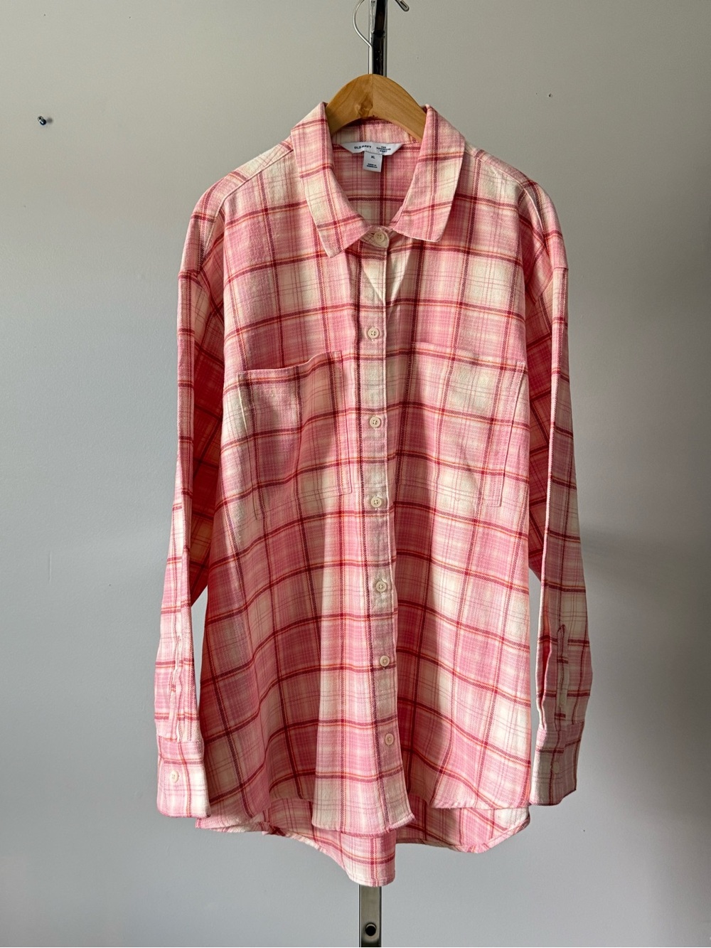 Old Navy Pink Plaid Boyfriend Flannel Shirt XL